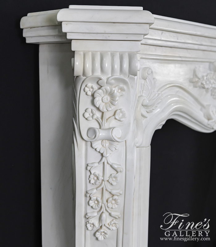 Marble Fireplaces  - Ornate Floral Fireplace In Statuary White Marble - MFP-1140